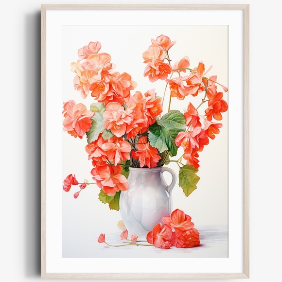 Creative Path Studios Other - Watercolor Begonia Flowers Wall Art Illustration Print Poster Unframed